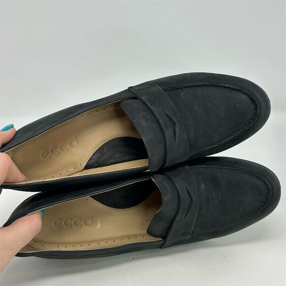 ECCO Women's Black Leather and Blue Heeled Loafers Size 41 Formal Mule - Picture 11 of 11